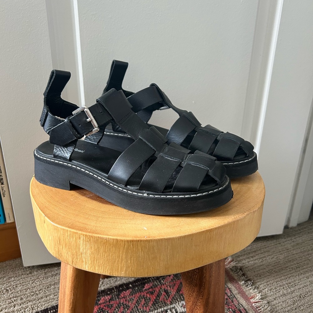 & Other Stories Black Leather Fisherman Sandals, US7